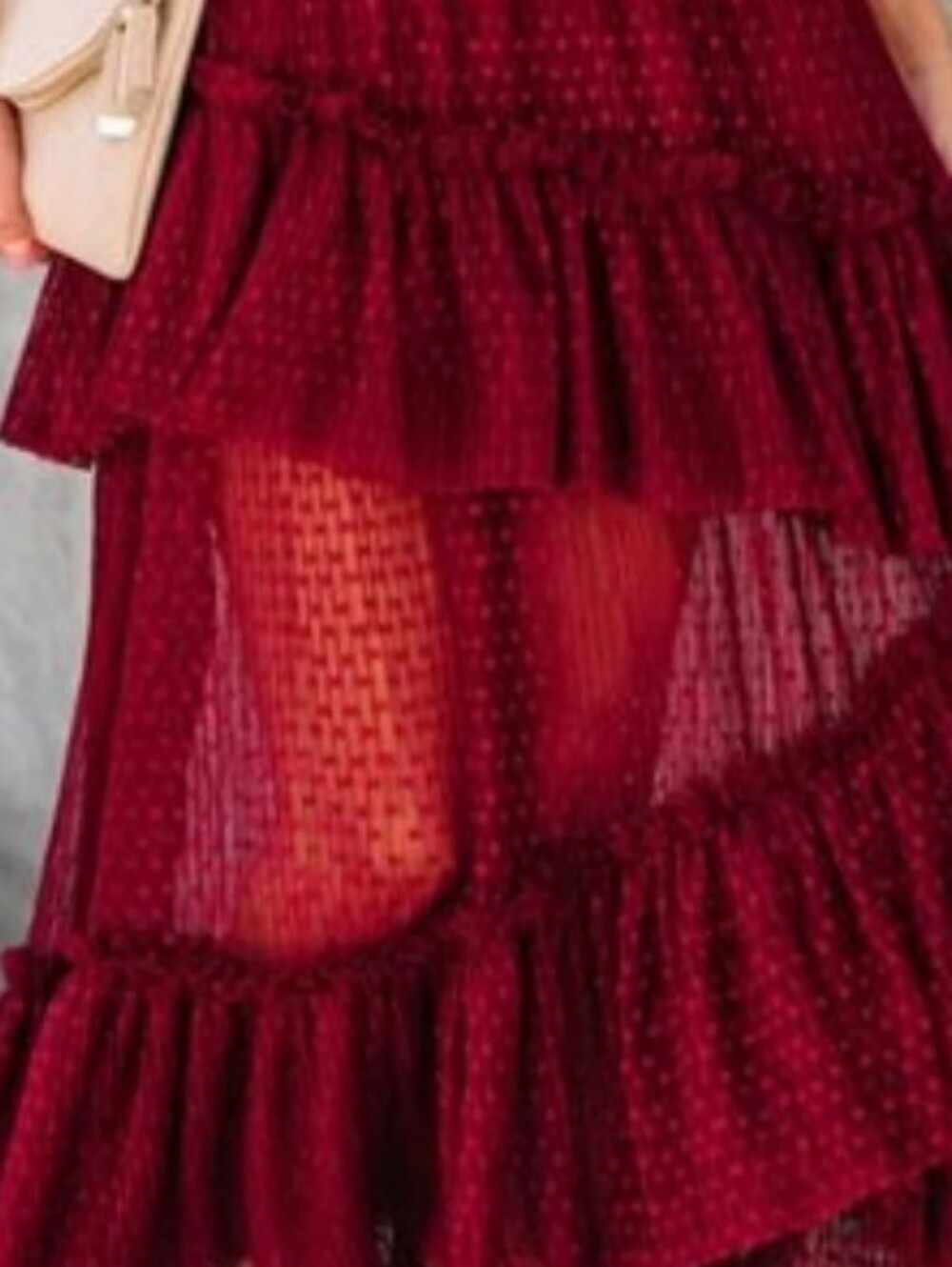Vici Burgundy Asymmetrical Ruffle Midi Dress - Picture 2 of 4